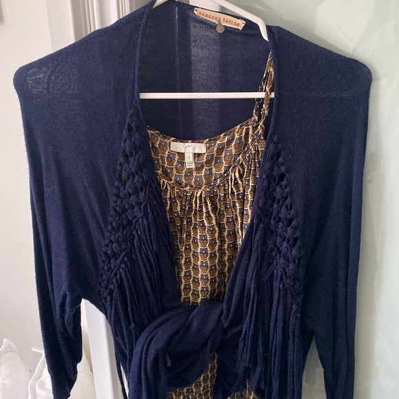 Rebecca Taylor size S navy fringe sweater - Picture 4 of 6